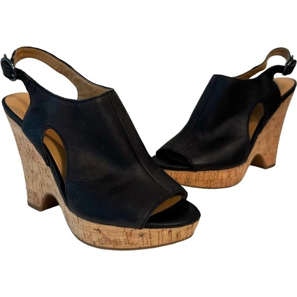 Franco Sarto Gabriel Black Open Toe Ankle Strap Leather Slingback Heel Size 7M - Picture 2 of 12